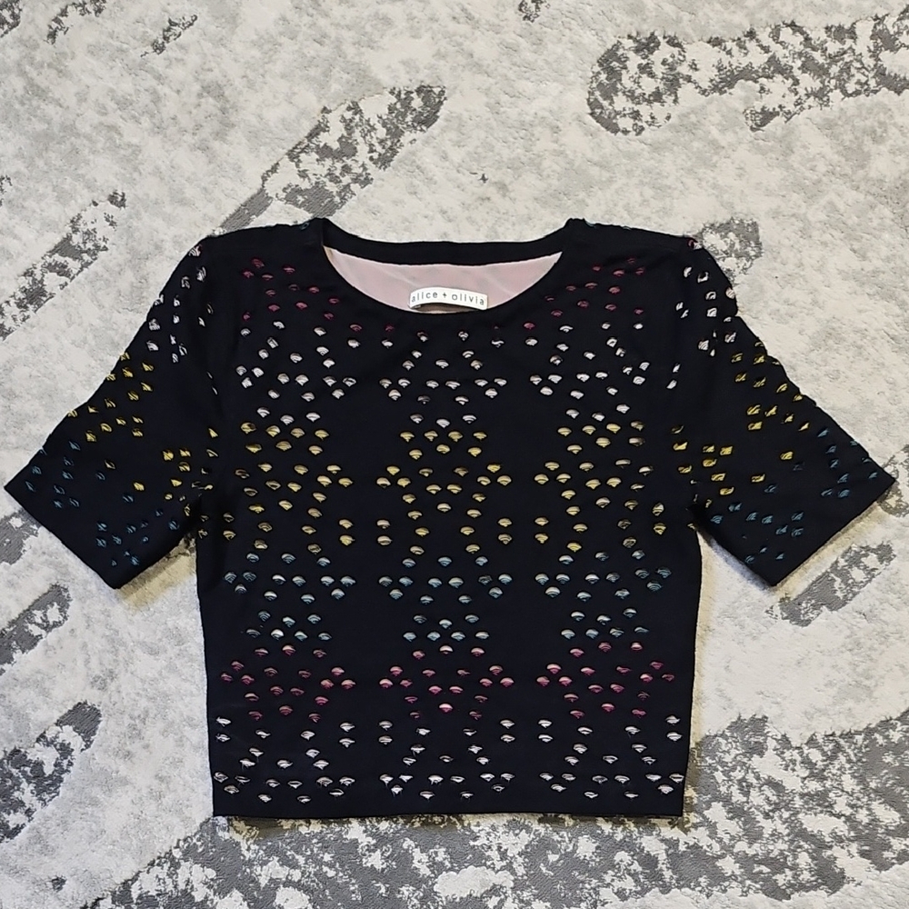 Alice And Olivia Ines Multicolor Pointelle Crop Top